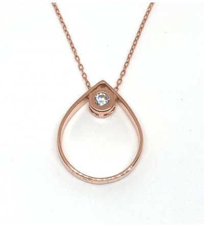 KG1048 925 Ayar Gümüş Rose Gold Zirkon Taşlı Damla Kolye