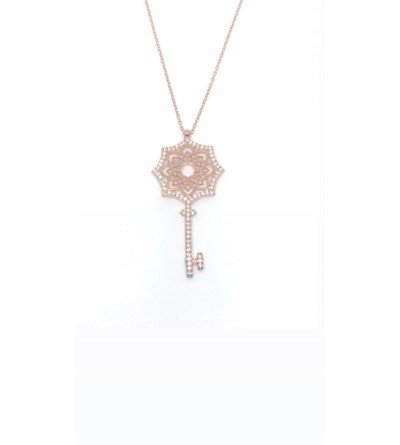 KG1067 925 Ayar Gümüş Rose Gold Zirkon Taşlı Anahtar Kolye